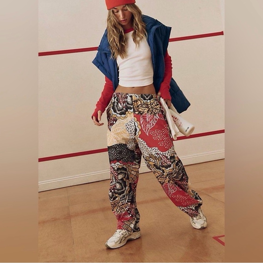 FP Free People Movement Game Day Women's Patchwork Pants Size Large Barrel Leg